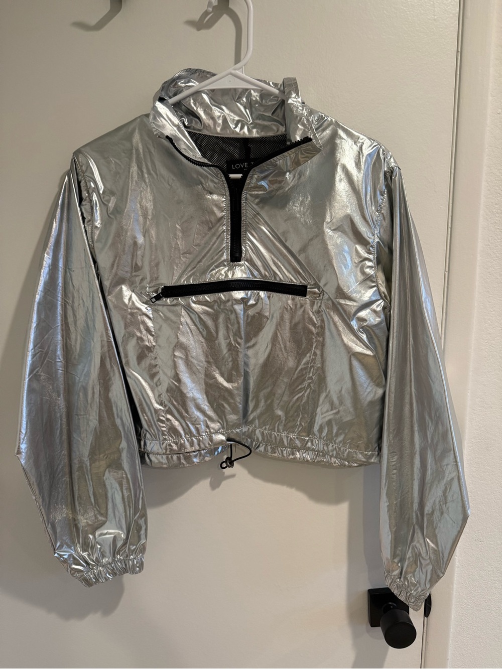 Metallic Silver Cropped Windbreaker Jacket